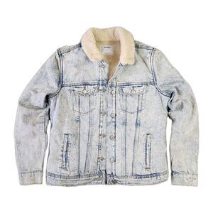 Old Navy Denim Jacket Womens M Acid Wash Sherpa Lined Chore Boho Western Cowgirl